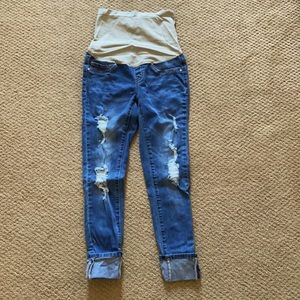 Ripped and cuffed maternity jeans